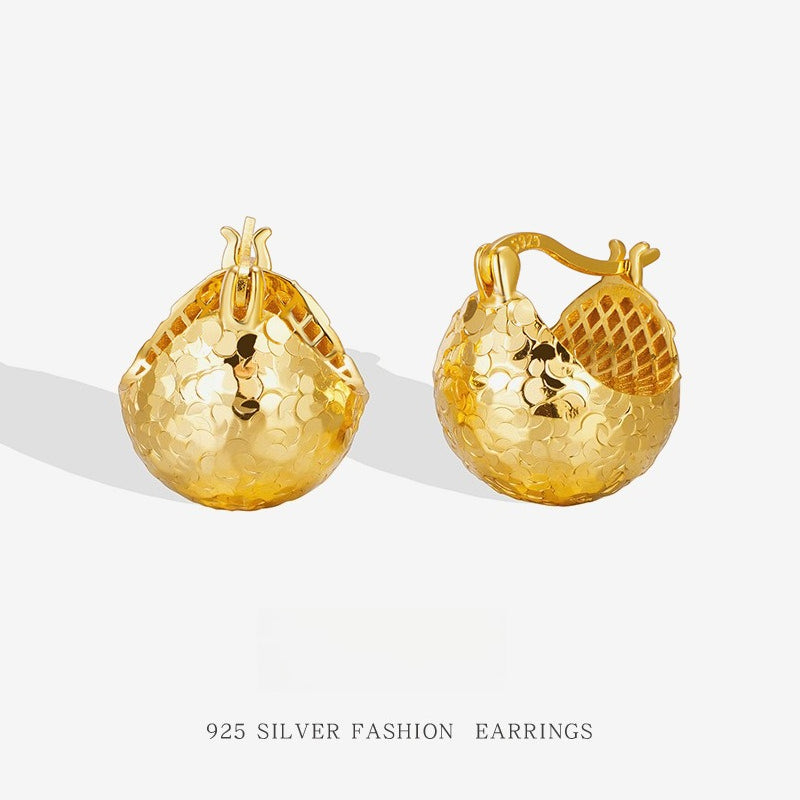 Crushed Ice Earrings Dragon Scale Ice Cream Earrings 925 Sterling Silver Sparkling Pine Cone Round Earrings Earrings