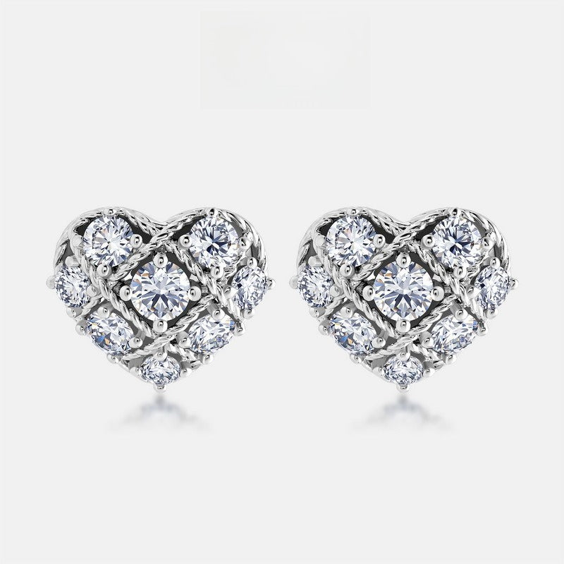 HPHT Lab Grown Diamond Heart Stud Earrings in S925 Sterling Silver | Sparkling Fashion Earrings for Women