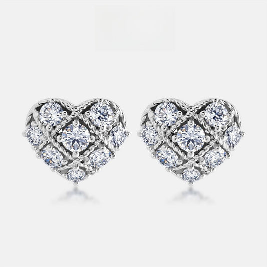 HPHT Lab Grown Diamond Heart Stud Earrings in S925 Sterling Silver | Sparkling Fashion Earrings for Women