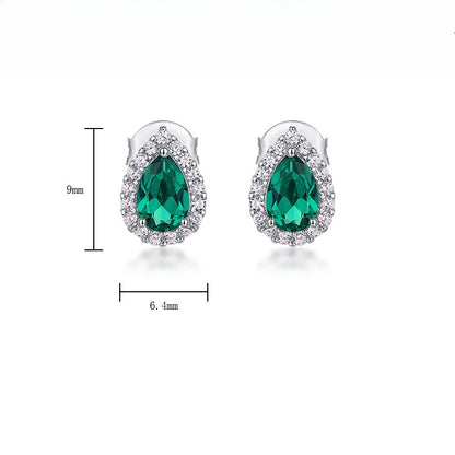Pear-Cut Lab-Grown Emerald Stud Earrings - S925 Sterling Silver