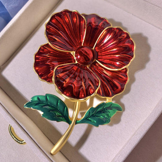 Vintage Enamel Camellia Brooch