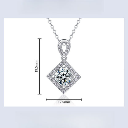 Geometric Rhombus Lab-Grown Diamond Halo Necklace - S925 Sterling Silver