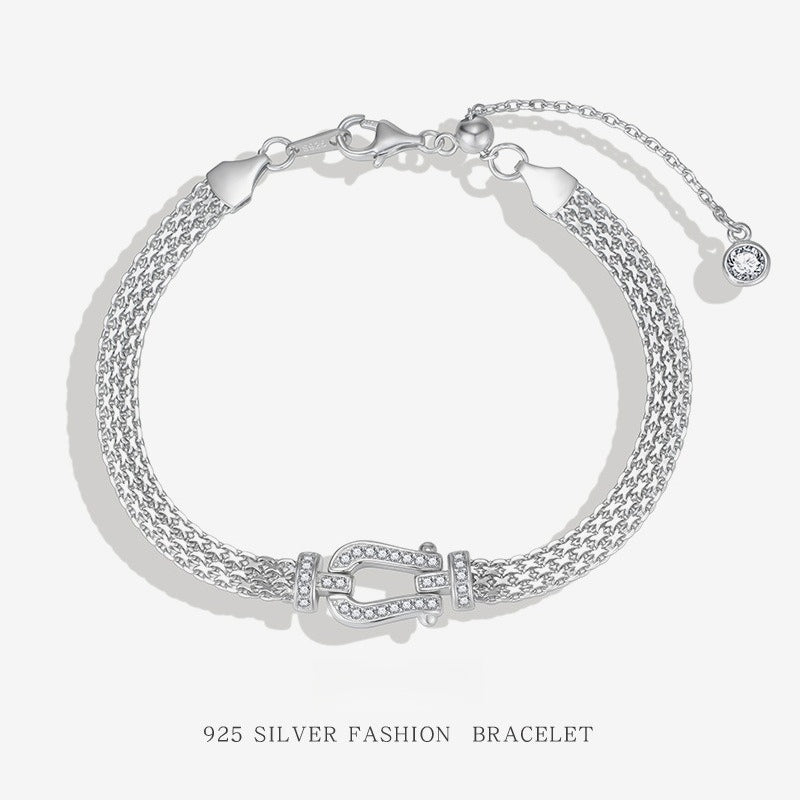 S925 Sterling Silver Diamond Horseshoe Clasp Bracelet - Chic, Stylish, and Exquisite. A Unique, Designer-inspired Watch Chain