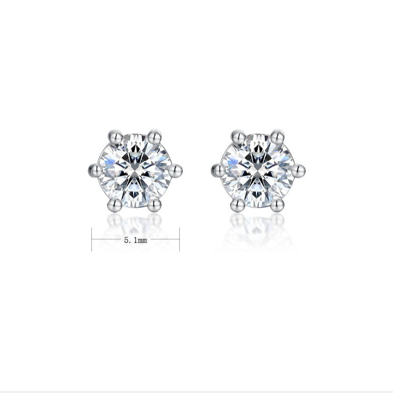 Classic 6-Prong Moissanite Solitaire Stud Earrings - S925 Sterling Silver