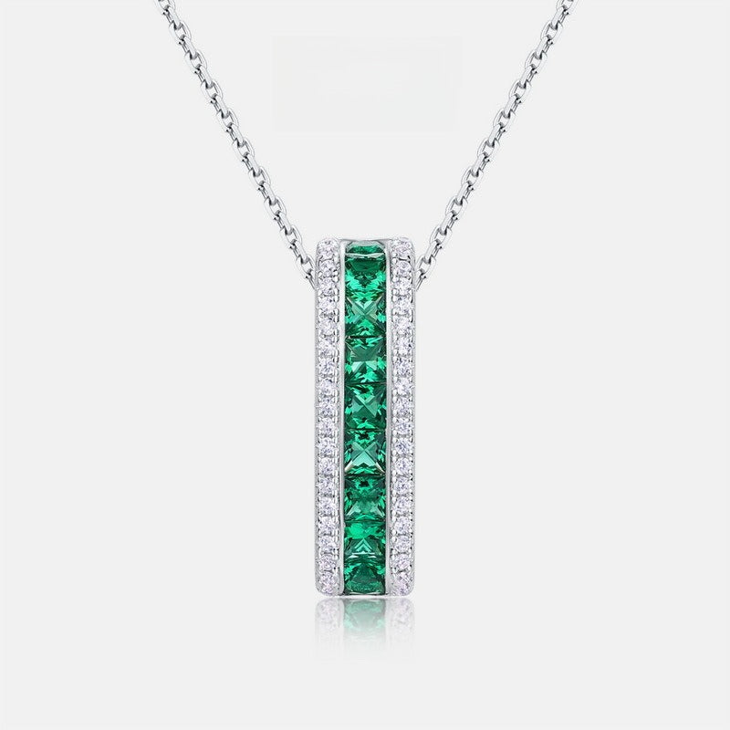 Lab-Grown Emerald Necklace and Earrings Jewelry Set - S925 Sterling Silver
