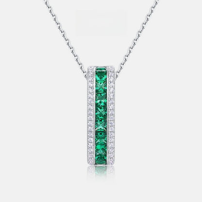 Lab-Grown Emerald Necklace and Earrings Jewelry Set - S925 Sterling Silver