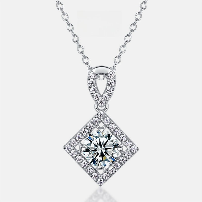 Geometric Rhombus Lab-Grown Diamond Halo Necklace - S925 Sterling Silver