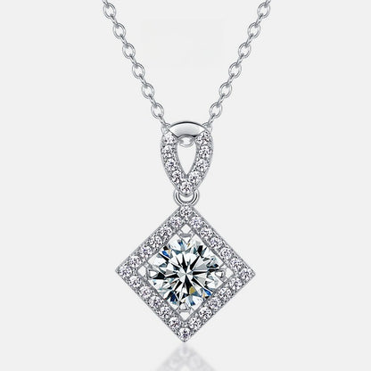 Geometric Rhombus Lab-Grown Diamond Halo Necklace - S925 Sterling Silver