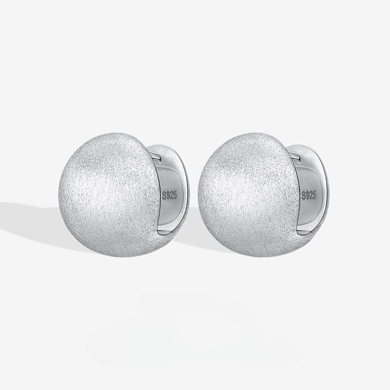 New S925 Sterling Silver Fashion Round Brushed Earrings