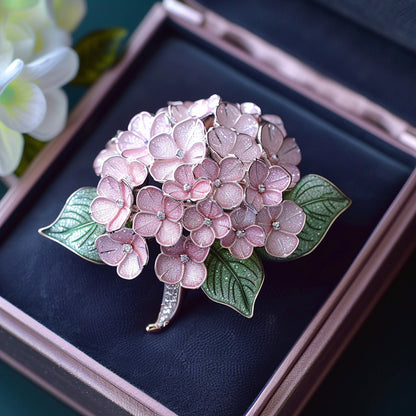 Elegant Pink Hydrangea Brooch – Floral Enamel Statement Pin