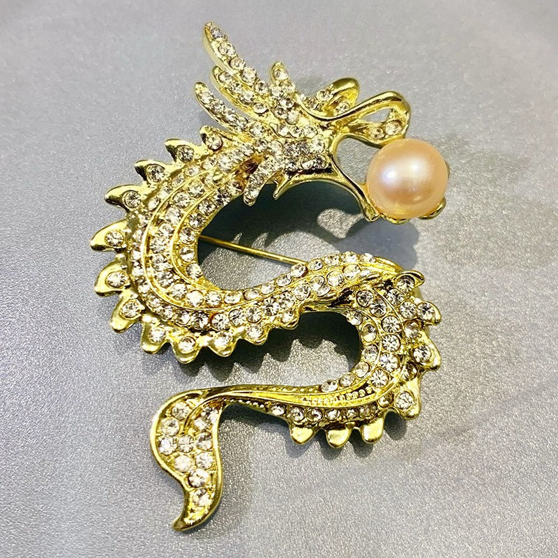 Gold-Plated Pearl Dragon Brooch