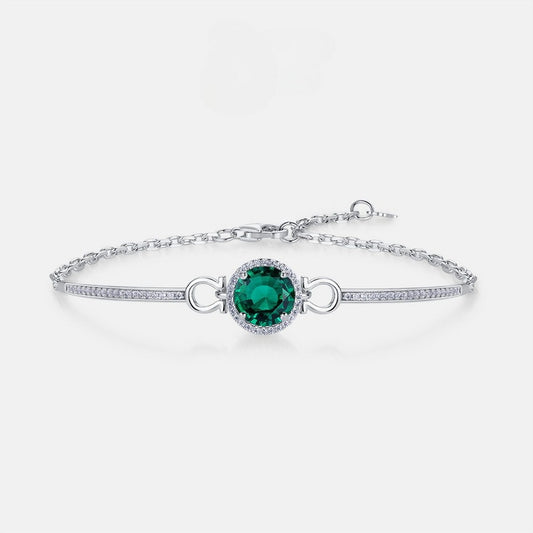Vintage Lab-Grown Emerald Halo Bracelet - S925 Sterling Silver
