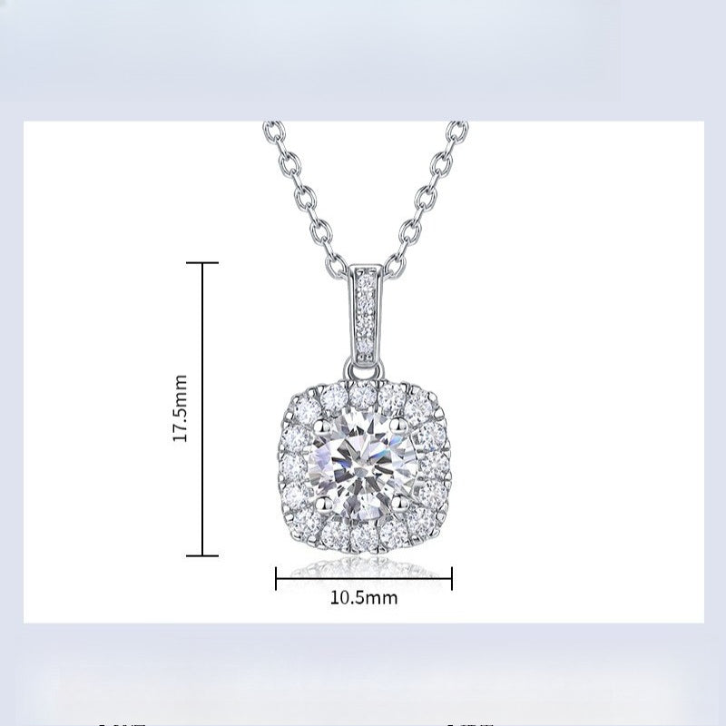 Geometric Cushion Halo Lab-Grown Diamond Necklace - S925 Sterling Silver