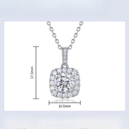 Geometric Cushion Halo Lab-Grown Diamond Necklace - S925 Sterling Silver