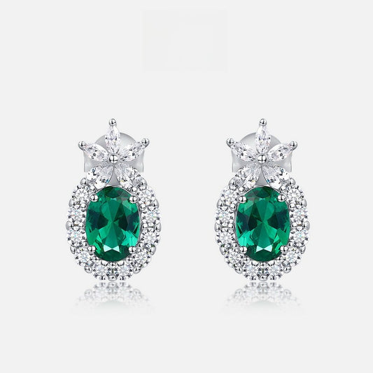 Lab-grown Emerald Stud Earrings for Women S925 Thick Silver Bezel-set Marquise Lab-grown Colored Gemstones