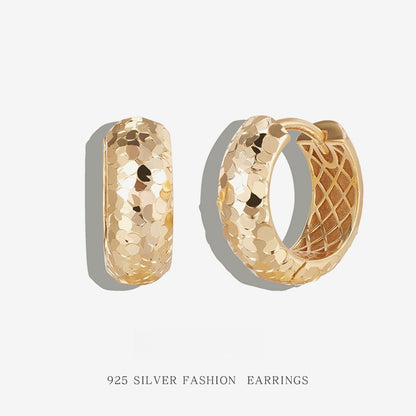 S925 Sterling Silver Crushed Ice Design Personalized Light Luxury Sparkling Hoop Earrings