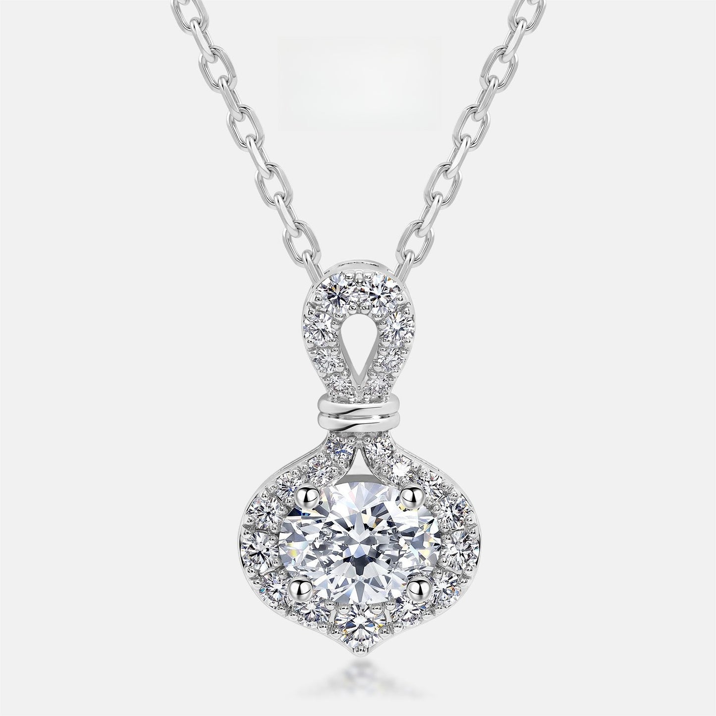 Luxury 1.05CT Oval Cut Lab Grown Diamond Halo Pendant Necklace | S925 Sterling Silver Ribbon Bail Clavicle Chain for Women - Dapaza