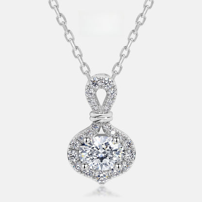 Luxury 1.05CT Oval Cut Lab Grown Diamond Halo Pendant Necklace | S925 Sterling Silver Ribbon Bail Clavicle Chain for Women - Dapaza