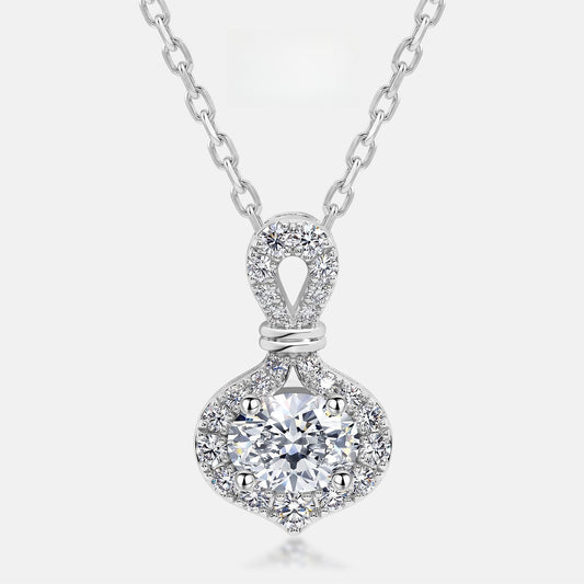 Luxury 1.05CT Oval Cut Lab Grown Diamond Halo Pendant Necklace | S925 Sterling Silver Ribbon Bail Clavicle Chain for Women - Dapaza