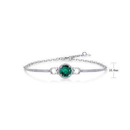 Vintage Lab-Grown Emerald Halo Bracelet - S925 Sterling Silver