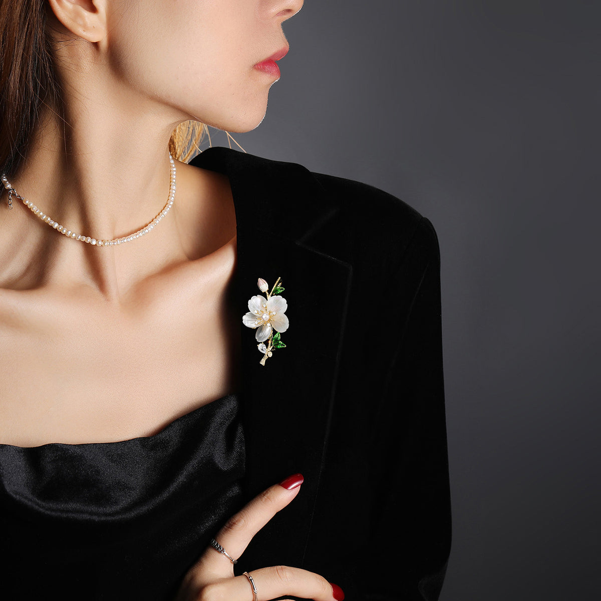 Natural Freshwater Pearl & Mother-of-Pearl Azalea Brooch – Enamel Floral Pin