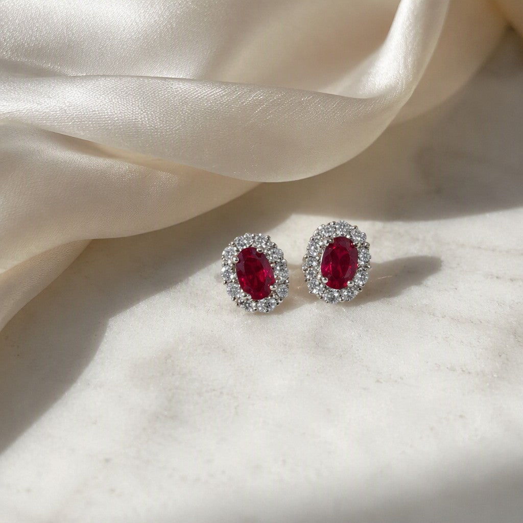 Lab-Grown Pigeon Blood Ruby Earrings | Sustainable Luxury